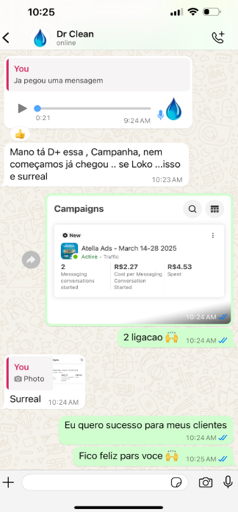 Print real de conversa no WhatsApp com resultado de cliente, prova 2 de 5